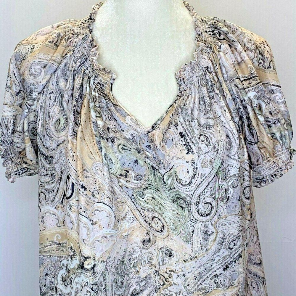 Philosophy Split V Paisley Blouse L Beige Black